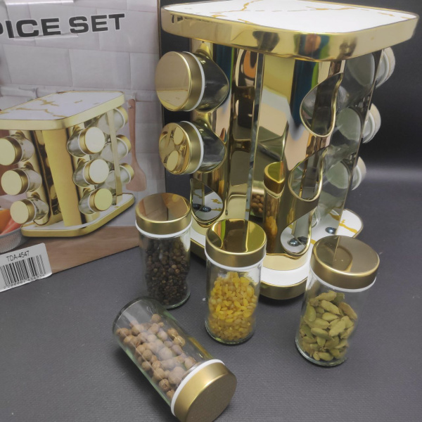 Набор для специй на вращающейся подставке Spice Set 12 предметов / Органайзер на кухню / Набор емкостей для хранения приправ